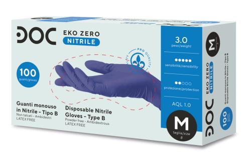 Guanto in nitrile blu DOC EKO ZERO Peso misura M: 2,90 gr ± 0,3 box 100 pz.