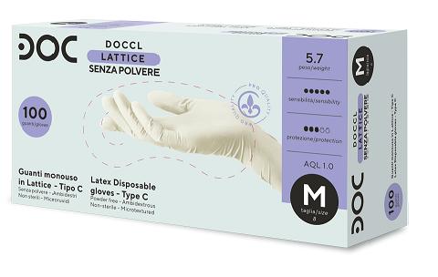 Guanto lattice naturale, DOC, no sterile, no talcato, microruvida, M: 5,70 gr. box 100 pz.