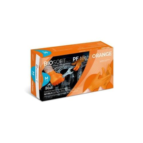 Guanto In Nitrile Biosoft PF TECH Arancione S/ Polvere Elevata Resistenza 8,4 Grammi - Confezione 50